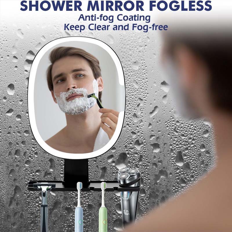 Miroir de rasage antibuée avec étagère de rangement
