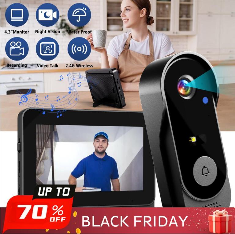 🔔 50% DE RÉDUCTION ! 📹 Caméra de Sonnette Sans Fil 1080P – Champ de Vision 170°, Écran 4,3 Pouces & Vision Nocturne IPX65 🏡