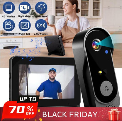 🔔 50% DE RÉDUCTION ! 📹 Caméra de Sonnette Sans Fil 1080P – Champ de Vision 170°, Écran 4,3 Pouces & Vision Nocturne IPX65 🏡