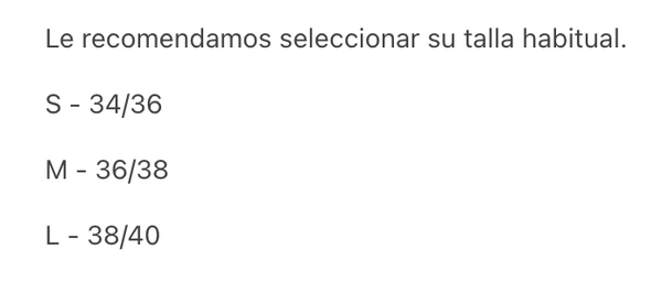 Guía de tallas