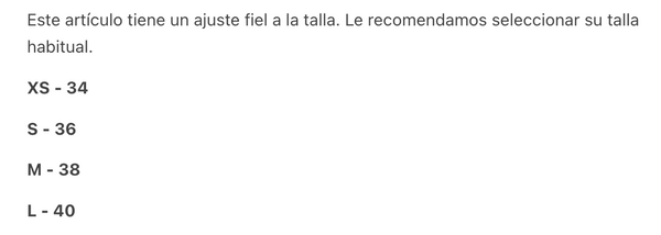 Guía de tallas