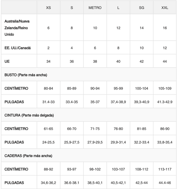 Guía de tallas