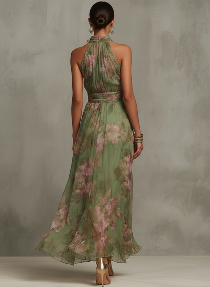 Livia | Elegante vestido largo halter con estampado floral