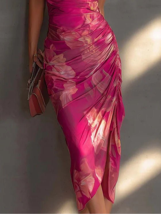 Giorgia |  Vestido estampado floral fucsia