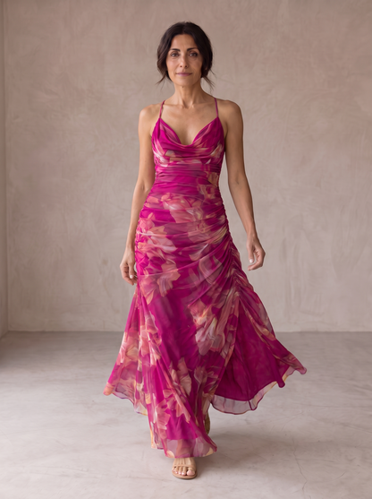 Giorgia |  Vestido estampado floral fucsia