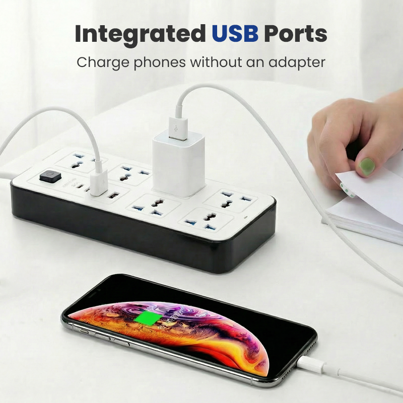 📢📢40% DE RÉDUCTION !! ⏰ Multiprise avec Longue Rallonge – PP & Cuivre – USB & Protection Surtension for Bureau & Maison