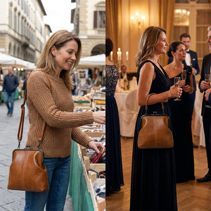 Sac bandoulière femme à fermoir kiss lock avec poignée supérieure