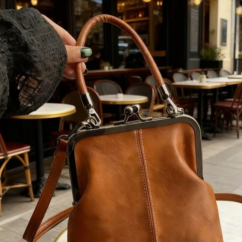 Sac bandoulière femme à fermoir kiss lock avec poignée supérieure