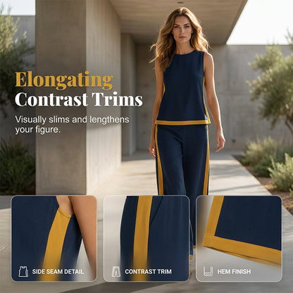 🎨 50% DE RÉDUCTION! 👗 Ensemble décontracté sans manches & pantalon large – Blocs de couleur, tissu fluide & style moderne – Parfait pour un look tendance et confortable 🌿