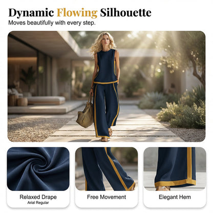 🎨 50% DE RÉDUCTION! 👗 Ensemble décontracté sans manches & pantalon large – Blocs de couleur, tissu fluide & style moderne – Parfait pour un look tendance et confortable 🌿