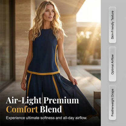 🎨 50% DE RÉDUCTION! 👗 Ensemble décontracté sans manches & pantalon large – Blocs de couleur, tissu fluide & style moderne – Parfait pour un look tendance et confortable 🌿