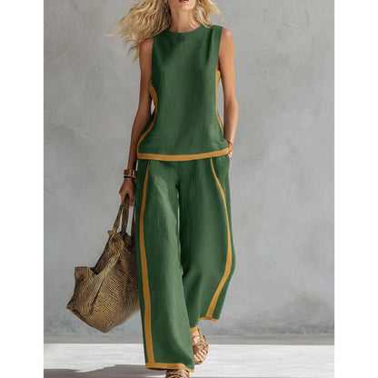 🎨 50% DE RÉDUCTION! 👗 Ensemble décontracté sans manches & pantalon large – Blocs de couleur, tissu fluide & style moderne – Parfait pour un look tendance et confortable 🌿