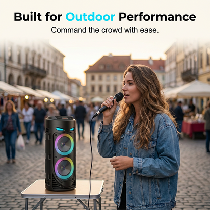🔊✨ PROMO -50% ! Enceinte Bluetooth Portable 16W – RGB Dynamique Rythme Musique, Micro Filaire Karaoké Inclus, Sangle Réglable, Plein Air Fêtes Camping · Bluetooth 10m · 1800mAh 🎵