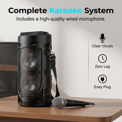 🔊✨ PROMO -50% ! Enceinte Bluetooth Portable 16W – RGB Dynamique Rythme Musique, Micro Filaire Karaoké Inclus, Sangle Réglable, Plein Air Fêtes Camping · Bluetooth 10m · 1800mAh 🎵