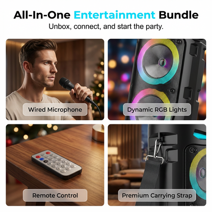 🔊✨ PROMO -50% ! Enceinte Bluetooth Portable 16W – RGB Dynamique Rythme Musique, Micro Filaire Karaoké Inclus, Sangle Réglable, Plein Air Fêtes Camping · Bluetooth 10m · 1800mAh 🎵