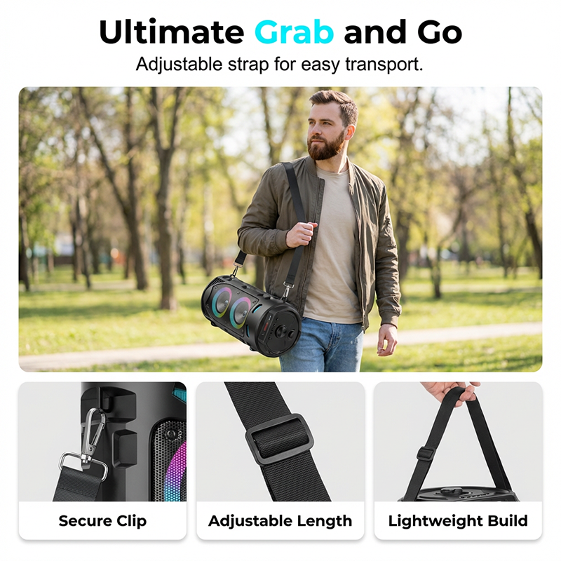 🔊✨ PROMO -50% ! Enceinte Bluetooth Portable 16W – RGB Dynamique Rythme Musique, Micro Filaire Karaoké Inclus, Sangle Réglable, Plein Air Fêtes Camping · Bluetooth 10m · 1800mAh 🎵