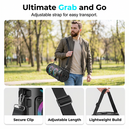 🔊✨ PROMO -50% ! Enceinte Bluetooth Portable 16W – RGB Dynamique Rythme Musique, Micro Filaire Karaoké Inclus, Sangle Réglable, Plein Air Fêtes Camping · Bluetooth 10m · 1800mAh 🎵