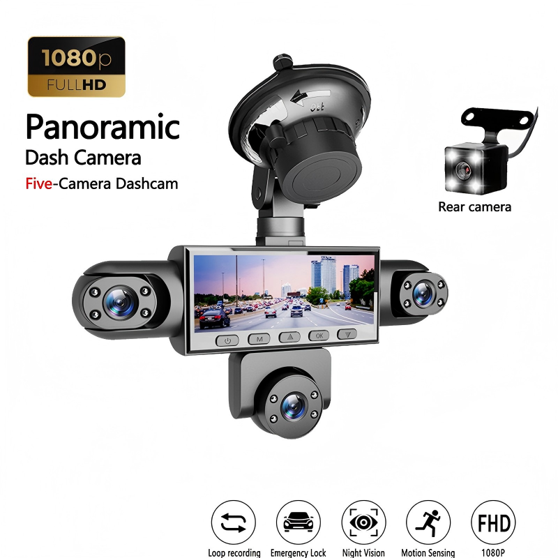 📢📢40% DE RÉDUCTION !! ⏰Caméra Embarquée HD 1080p Multi-Objectifs – 5 Angles, Vision Nocturne, Détection Collision, Surveillance Stationnement 24h/24 🚗