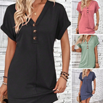 📢 PROMO LIMITÉE -50% ! ✨ Robe Femme Col V Boutons Manches Retroussées – Tissu Respirant Qualité, Coupe Flatteuse, 5 Couleurs Intemporelles · S–XL · Jour & Soir 🌸