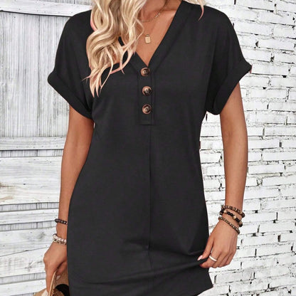 📢 PROMO LIMITÉE -50% ! ✨ Robe Femme Col V Boutons Manches Retroussées – Tissu Respirant Qualité, Coupe Flatteuse, 5 Couleurs Intemporelles · S–XL · Jour & Soir 🌸