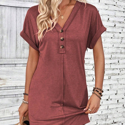 📢 PROMO LIMITÉE -50% ! ✨ Robe Femme Col V Boutons Manches Retroussées – Tissu Respirant Qualité, Coupe Flatteuse, 5 Couleurs Intemporelles · S–XL · Jour & Soir 🌸