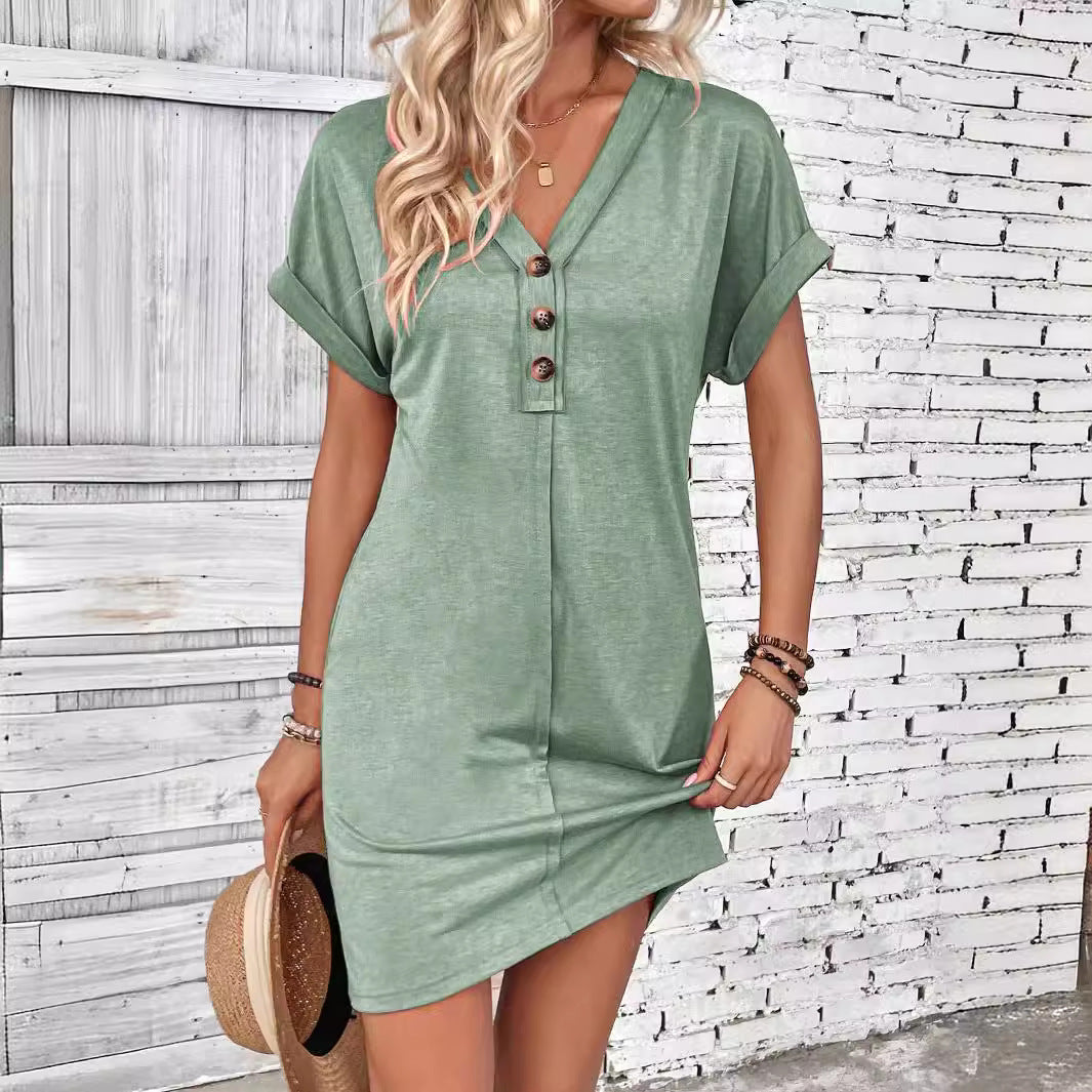 📢 PROMO LIMITÉE -50% ! ✨ Robe Femme Col V Boutons Manches Retroussées – Tissu Respirant Qualité, Coupe Flatteuse, 5 Couleurs Intemporelles · S–XL · Jour & Soir 🌸