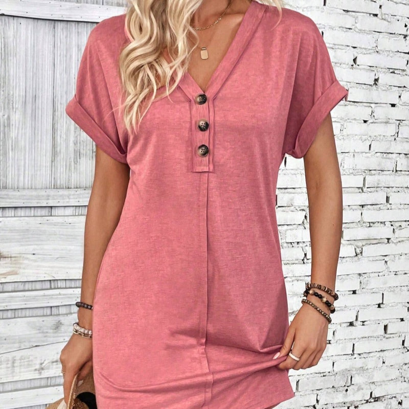 📢 PROMO LIMITÉE -50% ! ✨ Robe Femme Col V Boutons Manches Retroussées – Tissu Respirant Qualité, Coupe Flatteuse, 5 Couleurs Intemporelles · S–XL · Jour & Soir 🌸