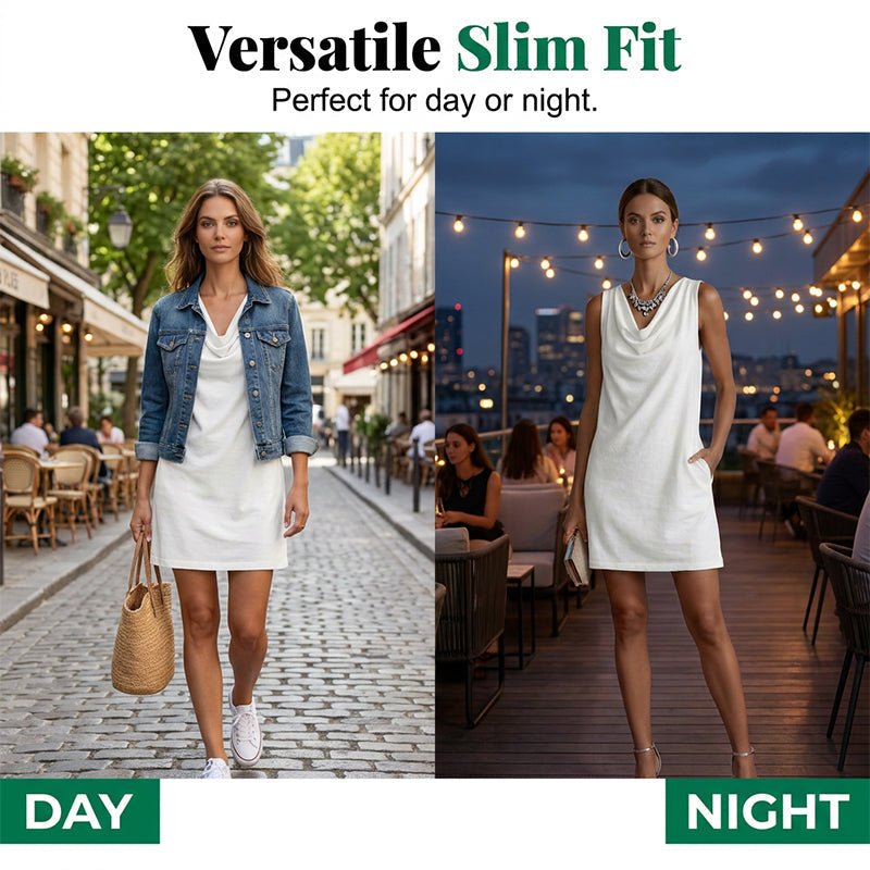 👗 PROMO LIMITÉE 50% DE RÉDUCTION ! 💥 Robe Slim Fit Col Bénitier – Sans Manches, Poches Latérales, Polyvalente ✨
