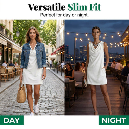 👗 PROMO LIMITÉE 50% DE RÉDUCTION ! 💥 Robe Slim Fit Col Bénitier – Sans Manches, Poches Latérales, Polyvalente ✨