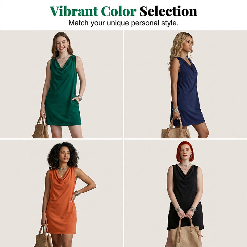 👗 PROMO LIMITÉE 50% DE RÉDUCTION ! 💥 Robe Slim Fit Col Bénitier – Sans Manches, Poches Latérales, Polyvalente ✨