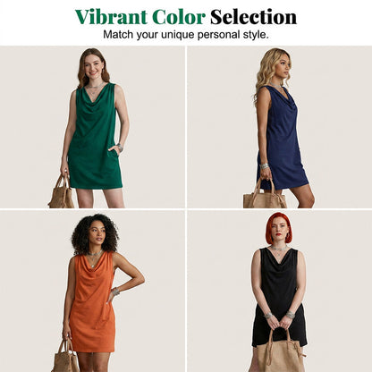 👗 PROMO LIMITÉE 50% DE RÉDUCTION ! 💥 Robe Slim Fit Col Bénitier – Sans Manches, Poches Latérales, Polyvalente ✨