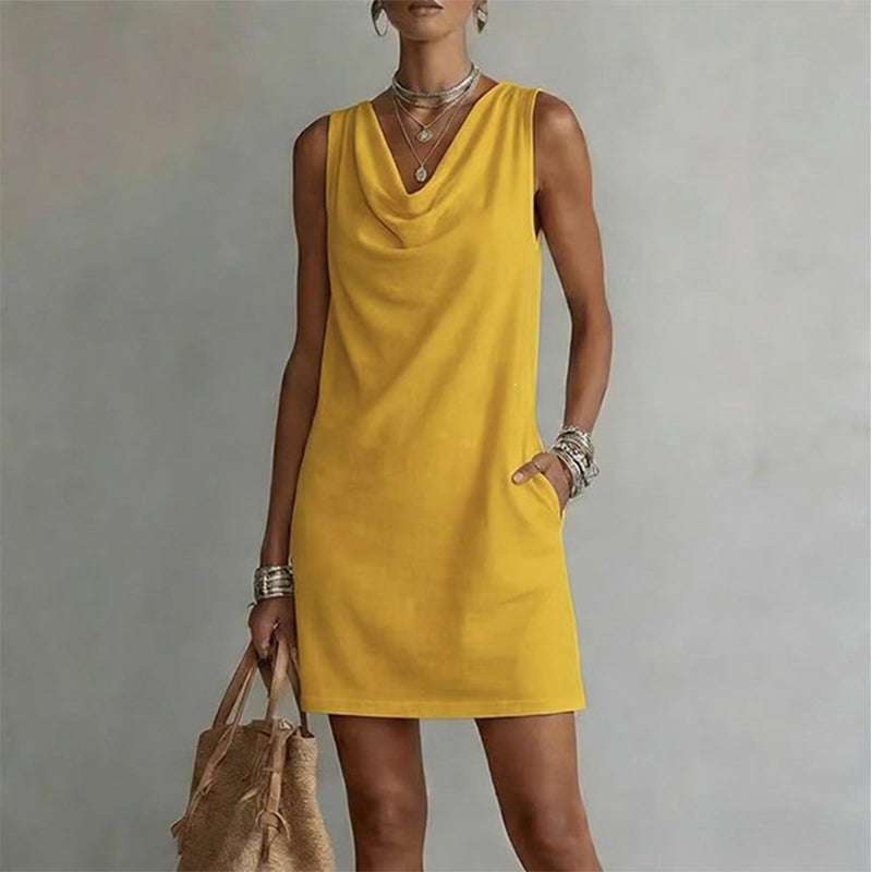 👗 PROMO LIMITÉE 50% DE RÉDUCTION ! 💥 Robe Slim Fit Col Bénitier – Sans Manches, Poches Latérales, Polyvalente ✨