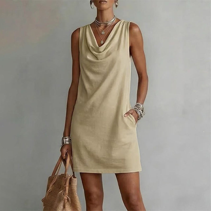 👗 PROMO LIMITÉE 50% DE RÉDUCTION ! 💥 Robe Slim Fit Col Bénitier – Sans Manches, Poches Latérales, Polyvalente ✨