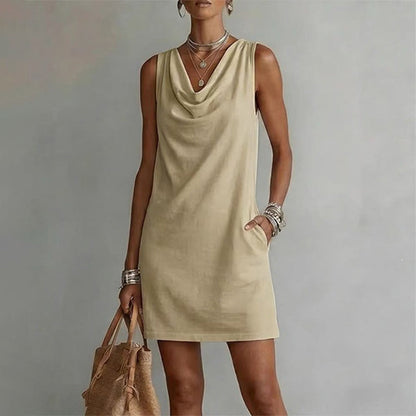 👗 PROMO LIMITÉE 50% DE RÉDUCTION ! 💥 Robe Slim Fit Col Bénitier – Sans Manches, Poches Latérales, Polyvalente ✨