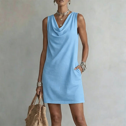 👗 PROMO LIMITÉE 50% DE RÉDUCTION ! 💥 Robe Slim Fit Col Bénitier – Sans Manches, Poches Latérales, Polyvalente ✨