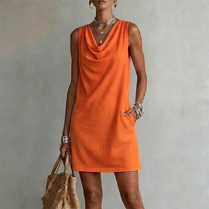 👗 PROMO LIMITÉE 50% DE RÉDUCTION ! 💥 Robe Slim Fit Col Bénitier – Sans Manches, Poches Latérales, Polyvalente ✨