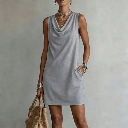 👗 PROMO LIMITÉE 50% DE RÉDUCTION ! 💥 Robe Slim Fit Col Bénitier – Sans Manches, Poches Latérales, Polyvalente ✨