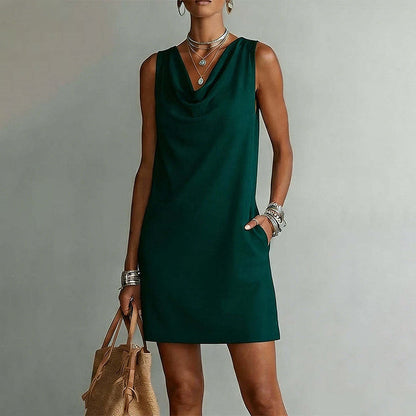 👗 PROMO LIMITÉE 50% DE RÉDUCTION ! 💥 Robe Slim Fit Col Bénitier – Sans Manches, Poches Latérales, Polyvalente ✨