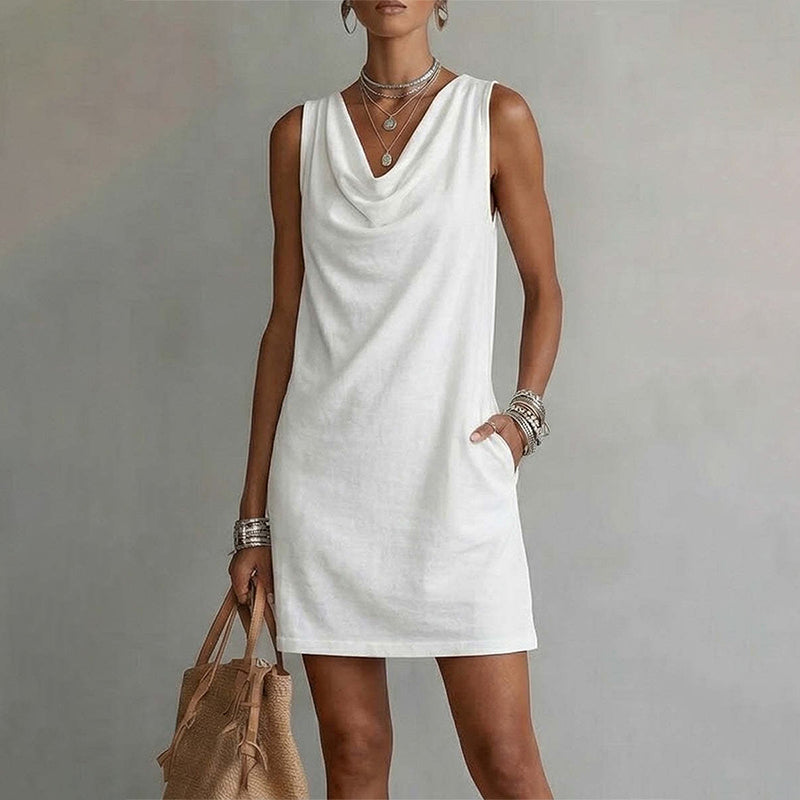 👗 PROMO LIMITÉE 50% DE RÉDUCTION ! 💥 Robe Slim Fit Col Bénitier – Sans Manches, Poches Latérales, Polyvalente ✨