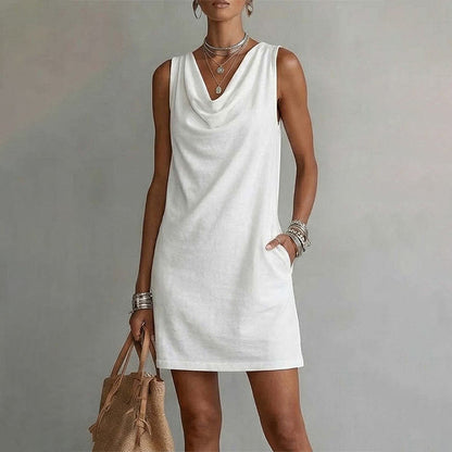 👗 PROMO LIMITÉE 50% DE RÉDUCTION ! 💥 Robe Slim Fit Col Bénitier – Sans Manches, Poches Latérales, Polyvalente ✨
