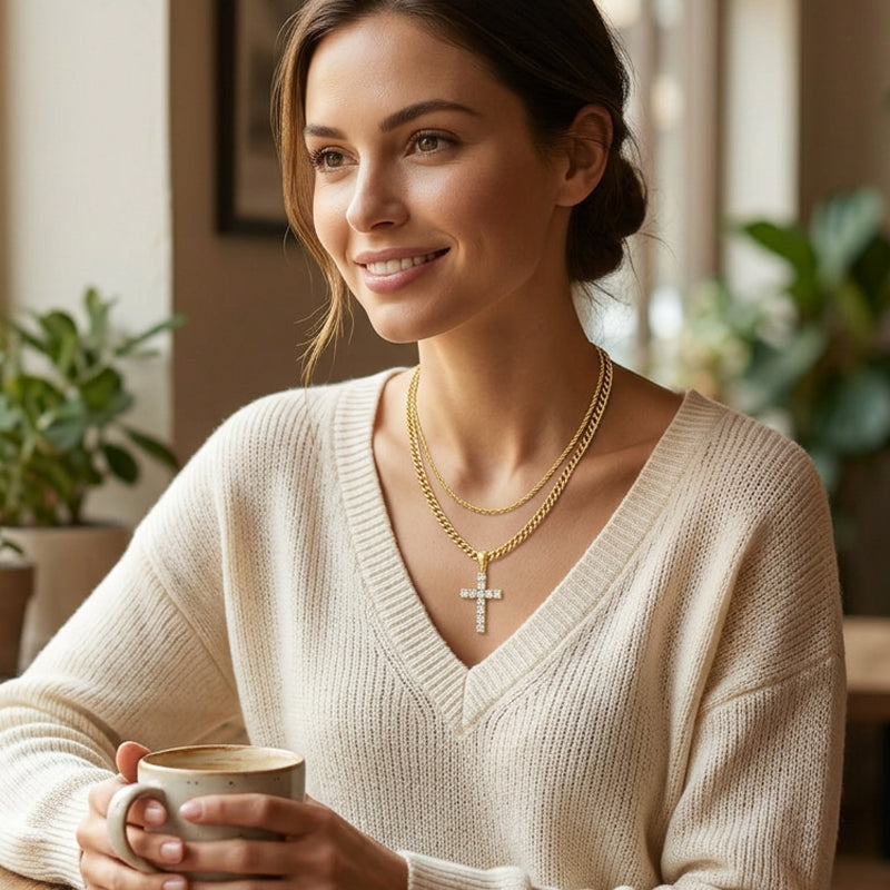 📢📢50 % DE RÉDUCTION !! ⏰Collier à chaîne croisée double rangée