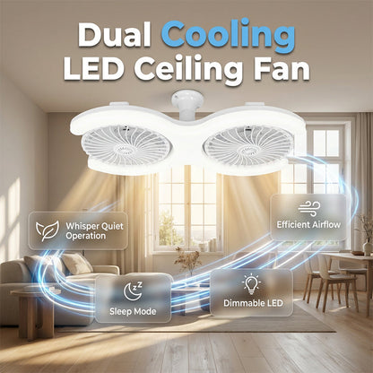 💡🌀 -40% ! Ventilateur de plafond LED double tête – 2 têtes indépendantes, 3 vitesses et télécommande – Idéal pour les grandes pièces ✨