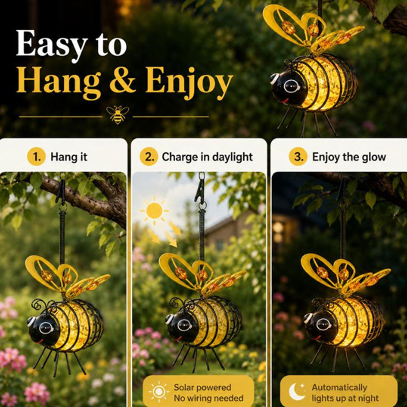 🐝🌸 PROMO FLASH 50% ! Lumière Abeille Solaire Suspendue – Métal, Allumage Auto Crépuscule, Résiste Intempéries, 6-12h d'Éclairage, Idéale Jardin & Balcon 🏡✨