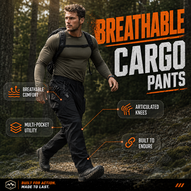 👖🔄🏃 OFFRE LIMITÉE 50% DE RÉDUCTION! Pantalon Cargo Extensible et Respirant pour Homme – Ceinture Élastique, Tissu 4-Directions Extensible, Bouge avec Vous – Parfait pour le Travail, les Voyages ou les Aventures du Week-end 🧳🌲