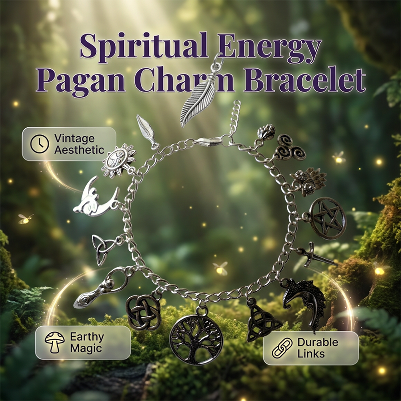 📢📢40% DE RÉDUCTION !! ⏰ Bracelet vintage paganiste à breloques – Symboles spirituels & finition antique – Parfait pour le style bohème – ajoute une touche mystique à votre quotidien 🌙🌿