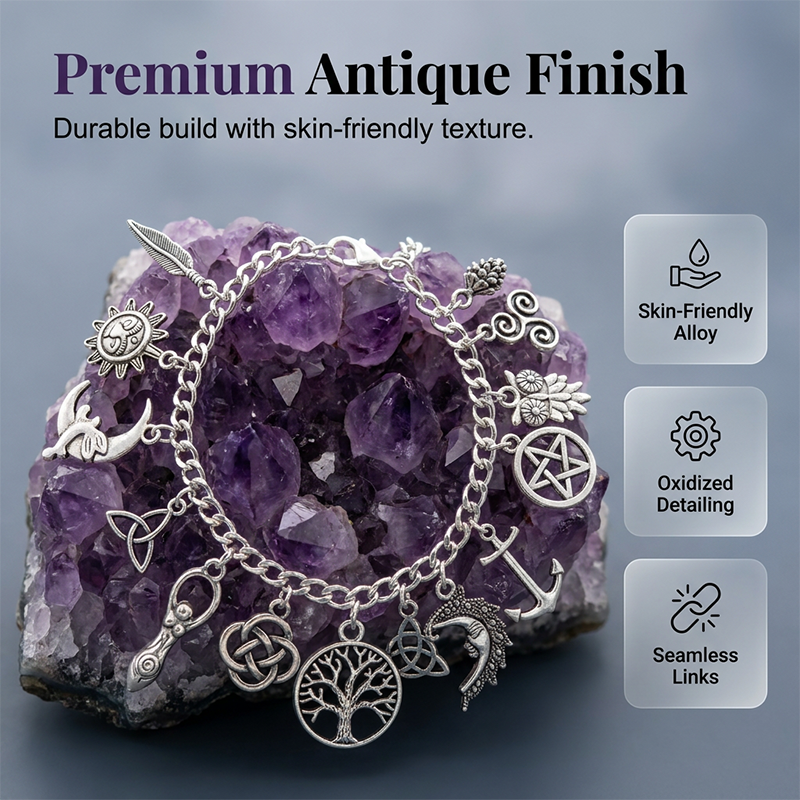 📢📢40% DE RÉDUCTION !! ⏰ Bracelet vintage paganiste à breloques – Symboles spirituels & finition antique – Parfait pour le style bohème – ajoute une touche mystique à votre quotidien 🌙🌿
