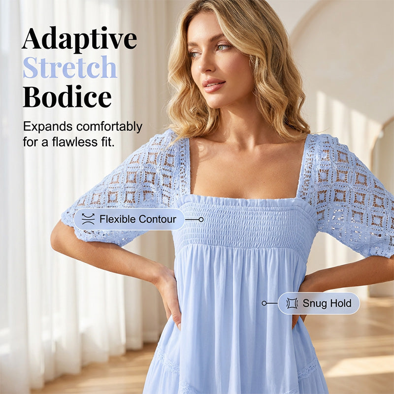 📢📢40% DE RÉDUCTION !! ⏰Robe Smockée à Encolure Carrée pour Femme
