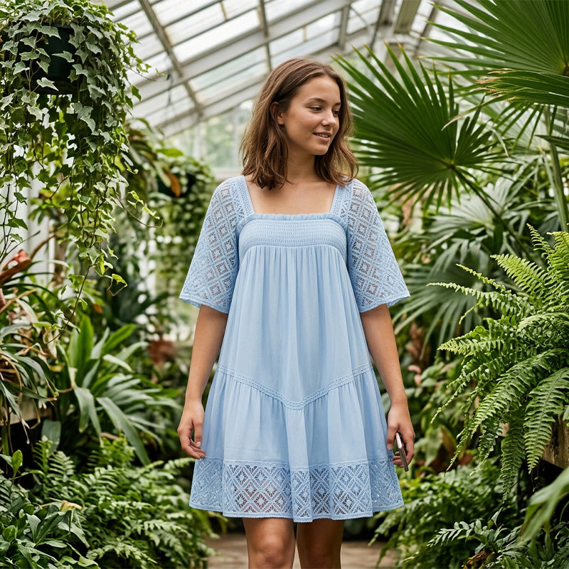 📢📢40% DE RÉDUCTION !! ⏰Robe Smockée à Encolure Carrée pour Femme