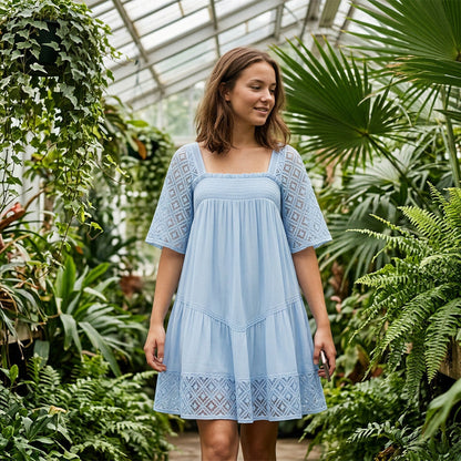 📢📢40% DE RÉDUCTION !! ⏰Robe Smockée à Encolure Carrée pour Femme