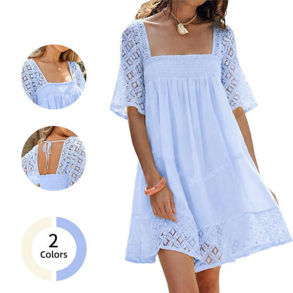 📢📢40% DE RÉDUCTION !! ⏰Robe Smockée à Encolure Carrée pour Femme